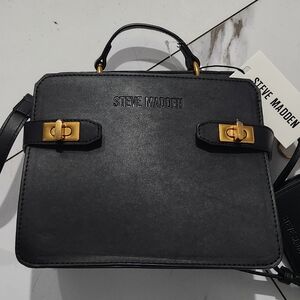 Steve Madden Black Satchel with Gold Accents